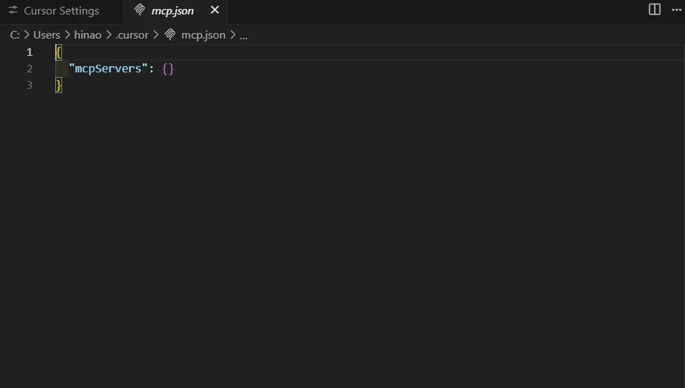 mcp.jsonの設定画面