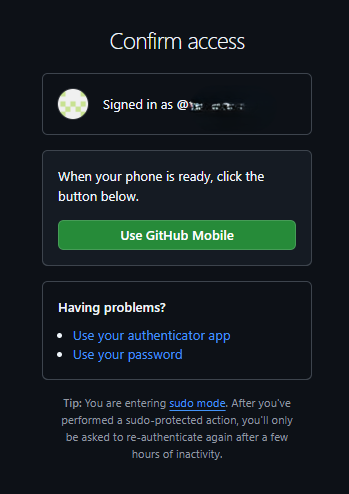 GitHub二要素認証画面