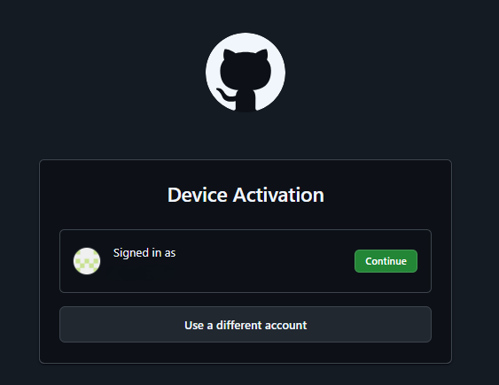 GitHub Device Flow認証画面